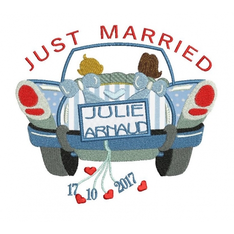 Just Married voiture mariae motif broderie machine