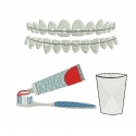 motif broderie machine brosse à dents, appareil dentaire et verre à dents