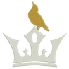 motif broderie machine d'une couronne avec un oiseau en jaune
