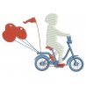 Motif broderie machine : petit garçon en vélo et ses ballons